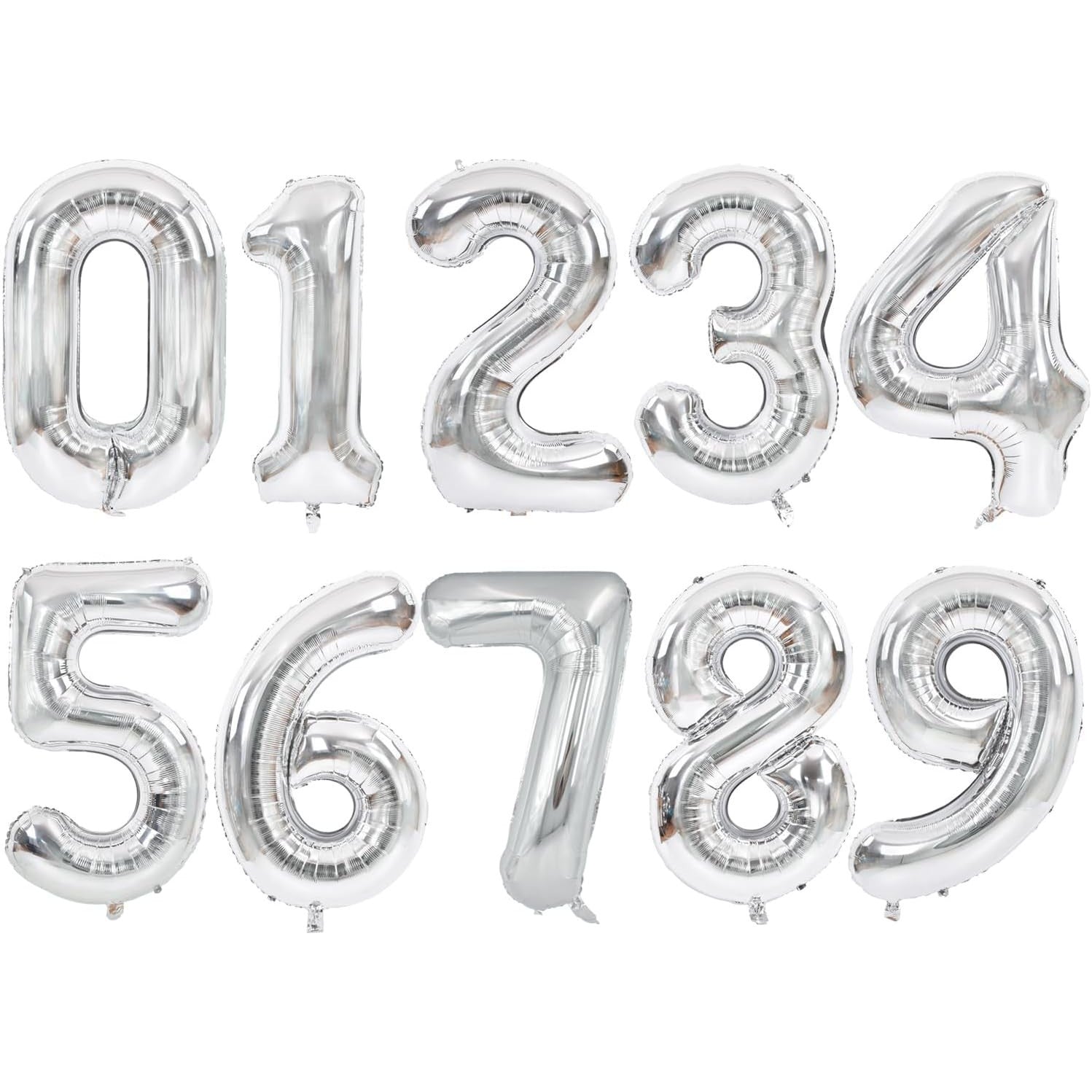 Balon din Folie Metalizata, Flippy, Figurina Cifra, Tema Aniversare 100 cm, Ambalaj Individual, Pai inclus, Umflare cu Aer sau Heliu, Argintiu, Cifra 4-7