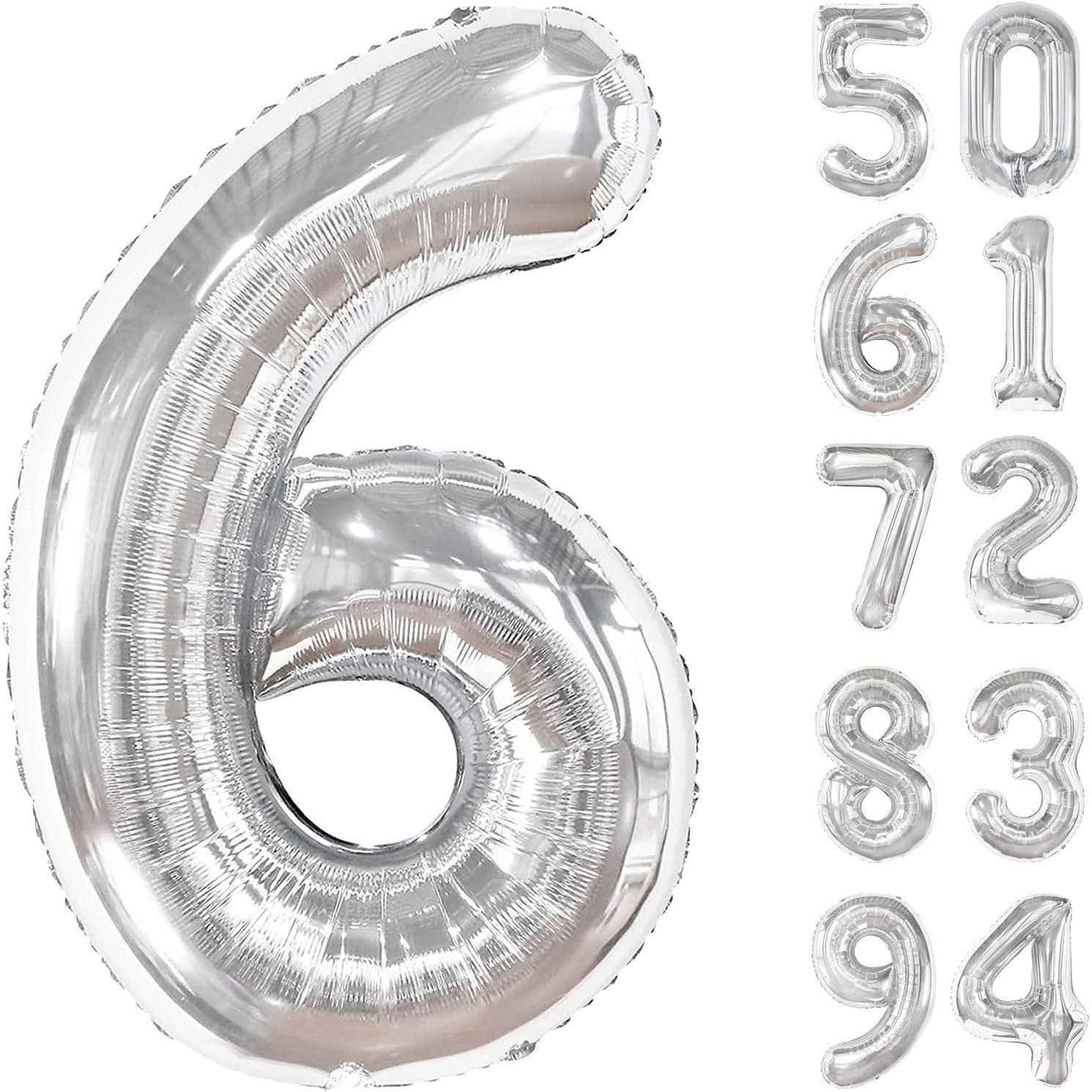Balon din Folie Metalizata, Flippy, Figurina Cifra, Tema Aniversare 100 cm, Ambalaj Individual, Pai inclus, Umflare cu Aer sau Heliu, Argintiu, Cifra 6-3