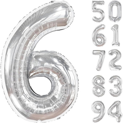 Balon din Folie Metalizata, Flippy, Figurina Cifra, Tema Aniversare 100 cm, Ambalaj Individual, Pai inclus, Umflare cu Aer sau Heliu, Argintiu, Cifra 6-3