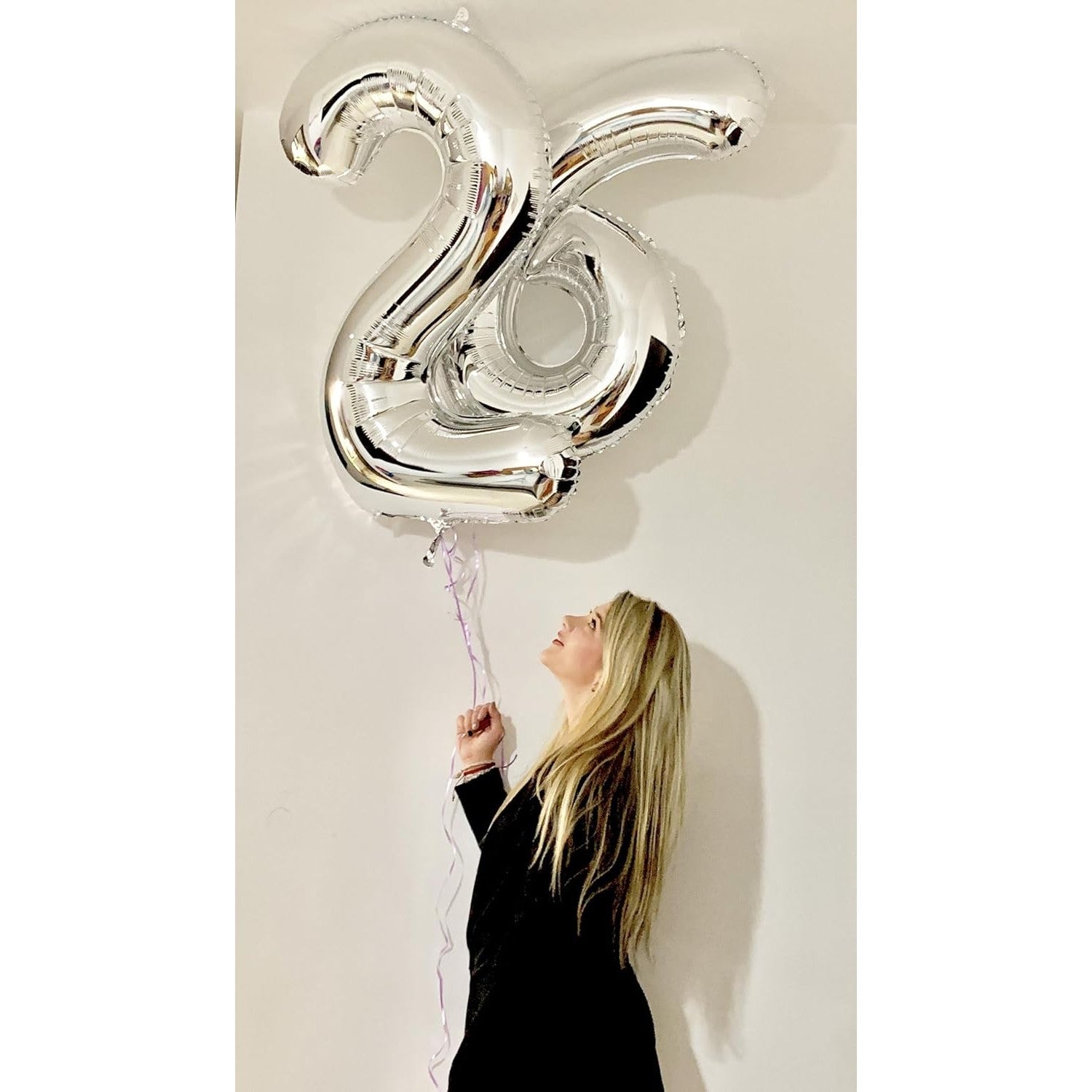 Balon din Folie Metalizata, Flippy, Figurina Cifra, Tema Aniversare 100 cm, Ambalaj Individual, Pai inclus, Umflare cu Aer sau Heliu, Argintiu, Cifra 6-6