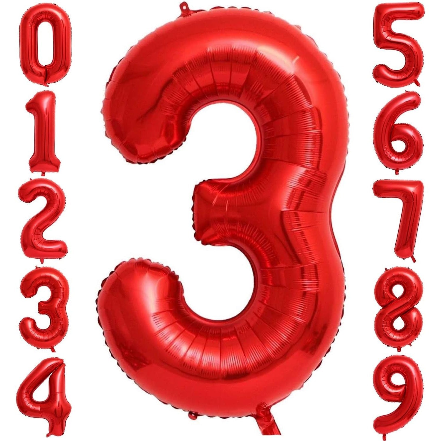 Balon din Folie Metalizata Flippy, Figurina Cifra, Tema Aniversare 100 cm, Ambalaj Individual, Pai inclus, Umflare cu Aer sau Heliu, Rosu, Cifra 3-3