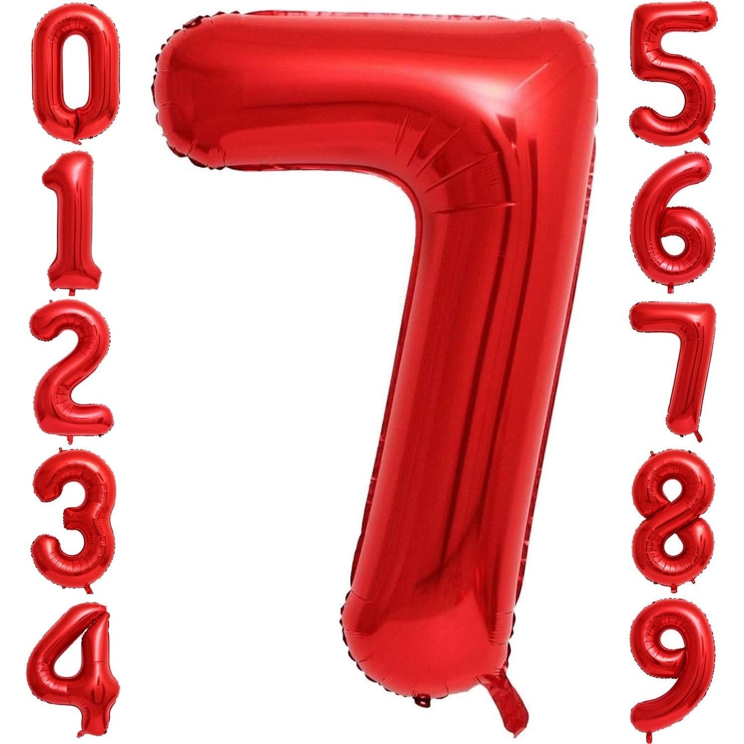 Balon din Folie Metalizata Flippy, Figurina Cifra, Tema Aniversare 100 cm, Ambalaj Individual, Pai inclus, Umflare cu Aer sau Heliu, Rosu, Cifra 7-1