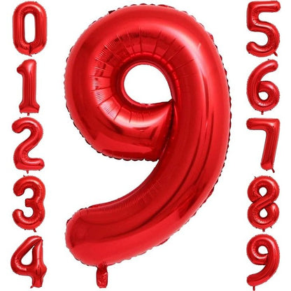 Balon din Folie Metalizata Flippy, Figurina Cifra, Tema Aniversare 100 cm, Ambalaj Individual, Pai inclus, Umflare cu Aer sau Heliu, Rosu, Cifra 9-3