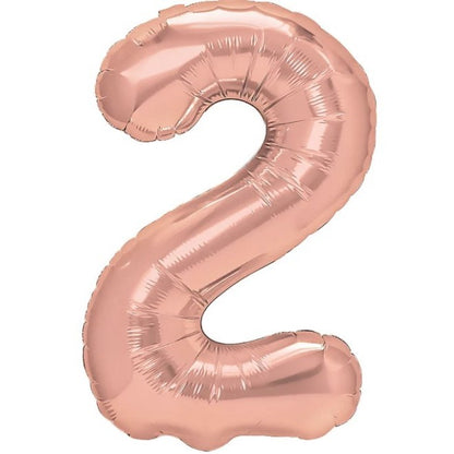 Balon din Folie Metalizata Flippy, Figurina Cifra, Tema Aniversare 100 cm, Ambalaj Individual, Pai inclus, Umflare cu Aer sau Heliu, Coral, Rose, Cifra 2-0