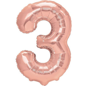Balon din Folie Metalizata Flippy, Figurina Cifra, Tema Aniversare 100 cm, Ambalaj Individual, Pai inclus, Umflare cu Aer sau Heliu, Coral, Rose Gold, Cifra 3-0