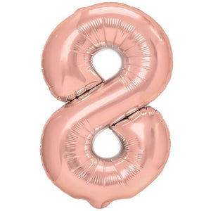 Balon din Folie Metalizata Flippy, Figurina Cifra, Tema Aniversare 100 cm, Ambalaj Individual, Pai inclus, Umflare cu Aer sau Heliu, Coral, Rose Gold, Cifra 8-0