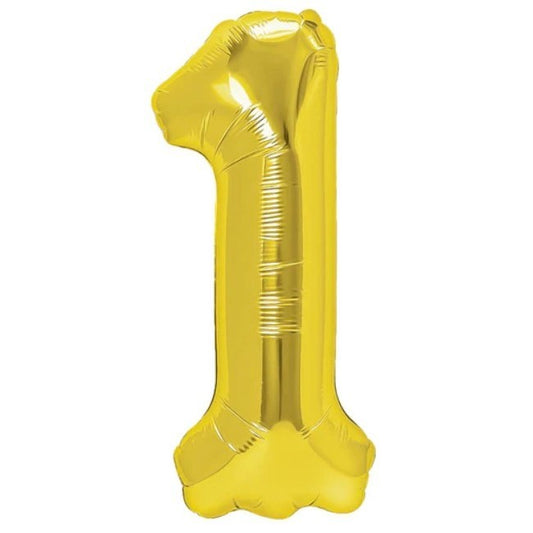 Balon din Folie Metalizata Flippy, Figurina Cifra, Tema Aniversare 100 cm, Ambalaj Individual, Pai inclus, Umflare cu Aer sau Heliu, Auriu, Cifra 1-0