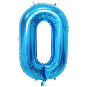 Balon din Folie Metalizata, Flippy, Figurina Cifra, Tema Aniversare 100 cm, Ambalaj Individual, Pai inclus, Umflare cu Aer sau Heliu, Albastru, Cifra 0-0