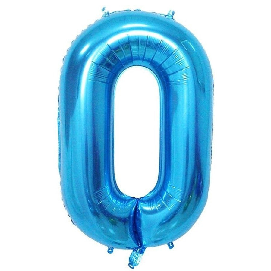 Balon din Folie Metalizata, Flippy, Figurina Cifra, Tema Aniversare 100 cm, Ambalaj Individual, Pai inclus, Umflare cu Aer sau Heliu, Albastru, Cifra 0-0