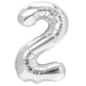 Balon din Folie Metalizata, Flippy, Figurina Cifra, Tema Aniversare 100 cm, Ambalaj Individual, Pai inclus, Umflare cu Aer sau Heliu, Argintiu, Cifra 2-0