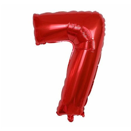 Balon din Folie Metalizata Flippy, Figurina Cifra, Tema Aniversare 100 cm, Ambalaj Individual, Pai inclus, Umflare cu Aer sau Heliu, Rosu, Cifra 7-0