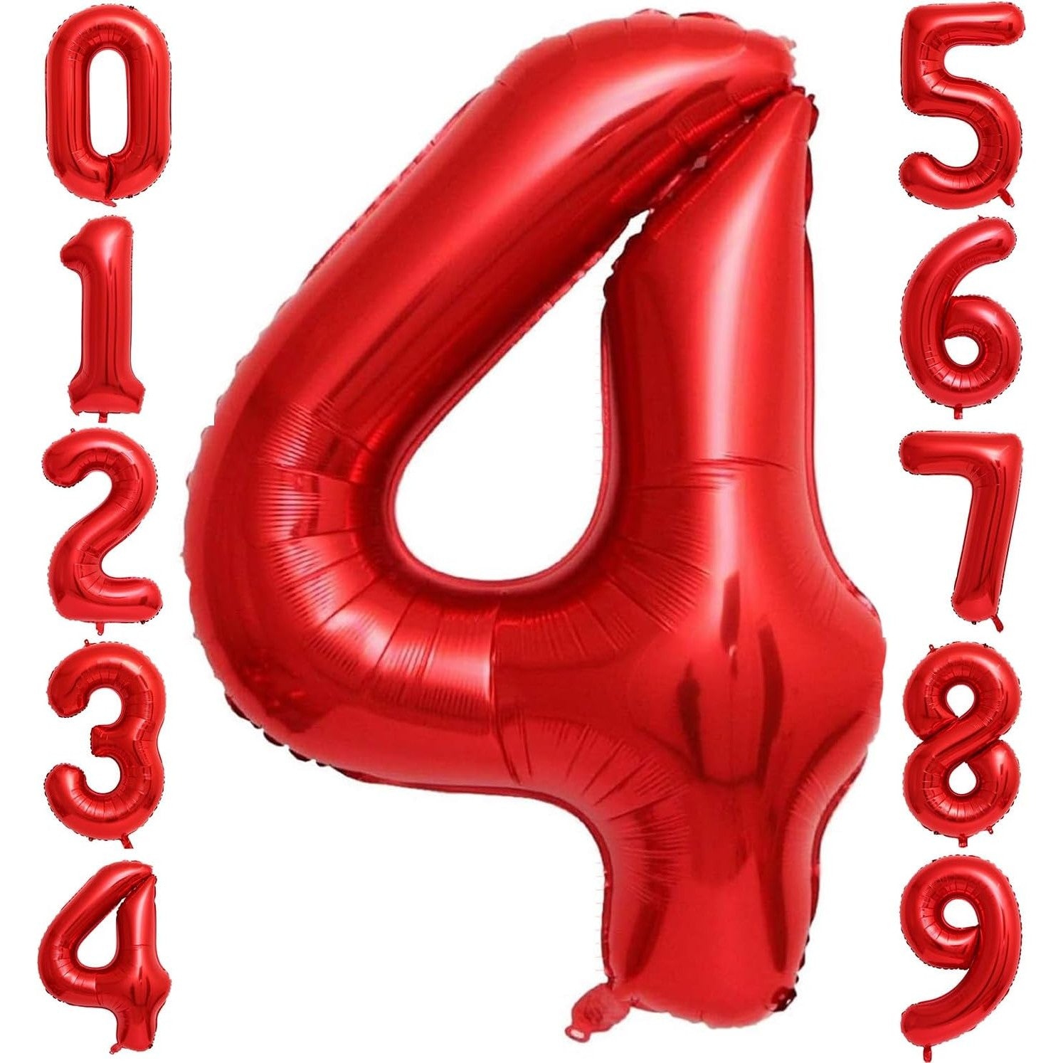 Balon din Folie Metalizata Flippy, Figurina Cifra, Tema Aniversare 80 cm, Ambalaj Individual, Pai inclus, Umflare cu Aer sau Heliu, Rosu, Cifra 4-2