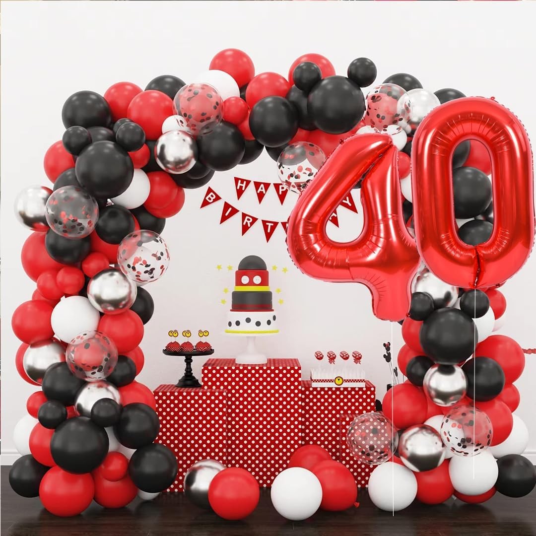 Balon din Folie Metalizata Flippy, Figurina Cifra, Tema Aniversare 80 cm, Ambalaj Individual, Pai inclus, Umflare cu Aer sau Heliu, Rosu, Cifra 4-5