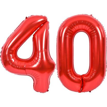 Balon din Folie Metalizata Flippy, Figurina Cifra, Tema Aniversare 80 cm, Ambalaj Individual, Pai inclus, Umflare cu Aer sau Heliu, Rosu, Cifra 4-7