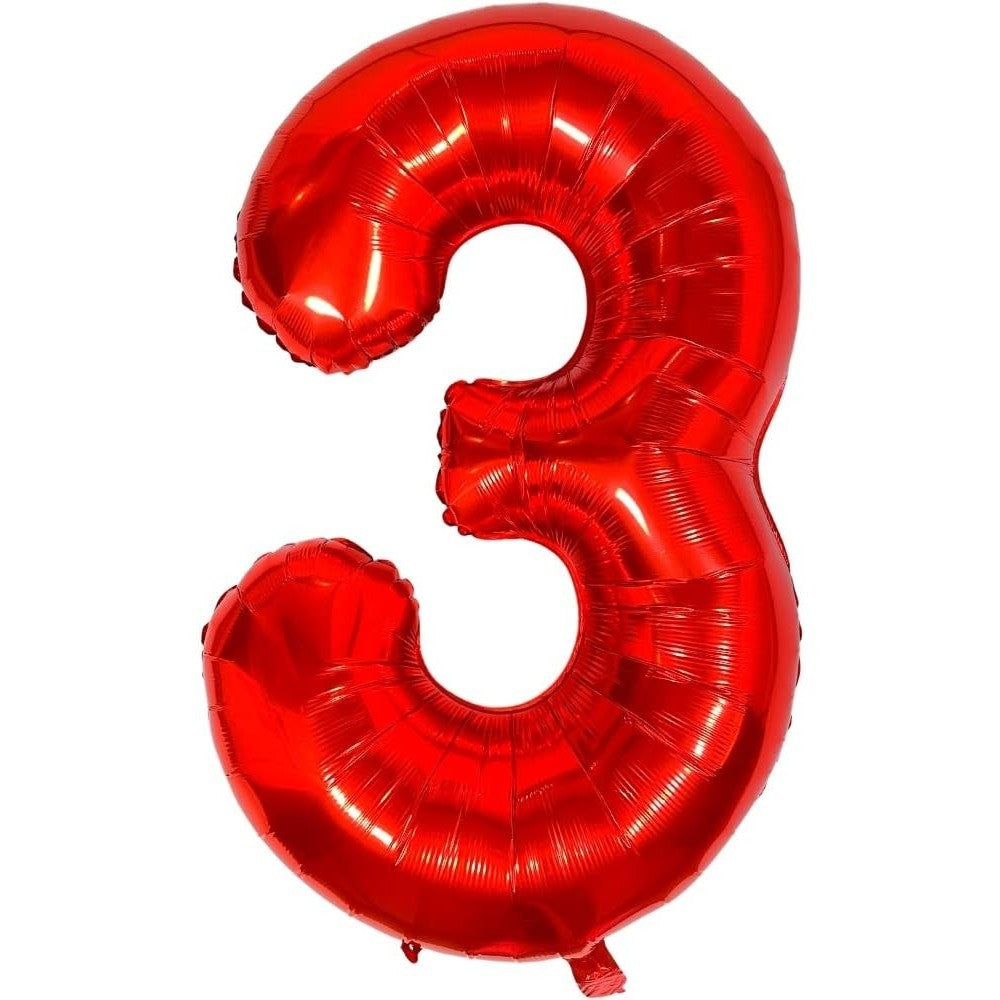 Balon din Folie Metalizata Flippy, Figurina Cifra, Tema Aniversare 80 cm, Ambalaj Individual, Pai inclus, Umflare cu Aer sau Heliu, Rosu, Cifra 3-0