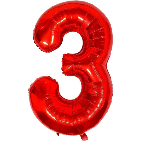 Balon din Folie Metalizata Flippy, Figurina Cifra, Tema Aniversare 80 cm, Ambalaj Individual, Pai inclus, Umflare cu Aer sau Heliu, Rosu, Cifra 3-0