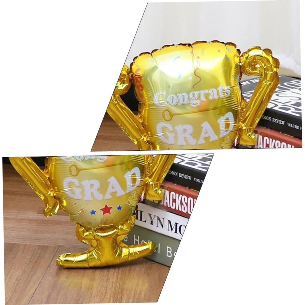 Balon din Folie Metalizata, Flippy, Figurina Cupa, Tema Absolvire, 65x72cm, Ambalaj Individual, Pai Inclus, Umflare cu Aer sau Heliu, Galben-6