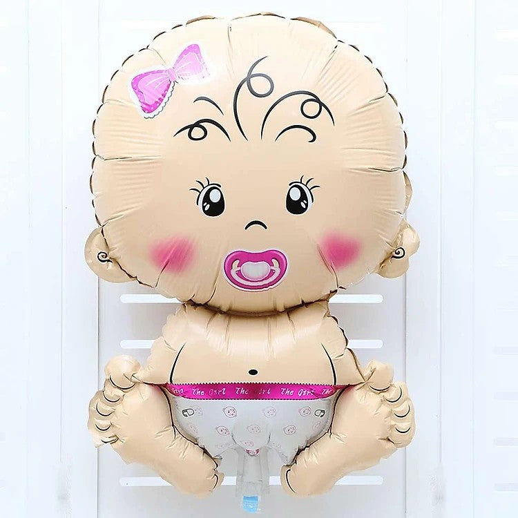 Balon din Folie Metalizata, Flippy, Figurina Fetita, Tema Botez, 73x48 cm,  Ambalaj Individual, Pai Inclus, Umflare cu Aer sau Heliu, Roz-3