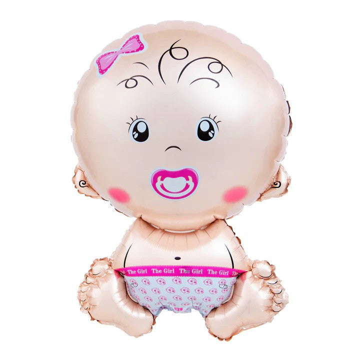 Balon din Folie Metalizata, Flippy, Figurina Fetita, Tema Botez, 73x48 cm,  Ambalaj Individual, Pai Inclus, Umflare cu Aer sau Heliu, Roz-4