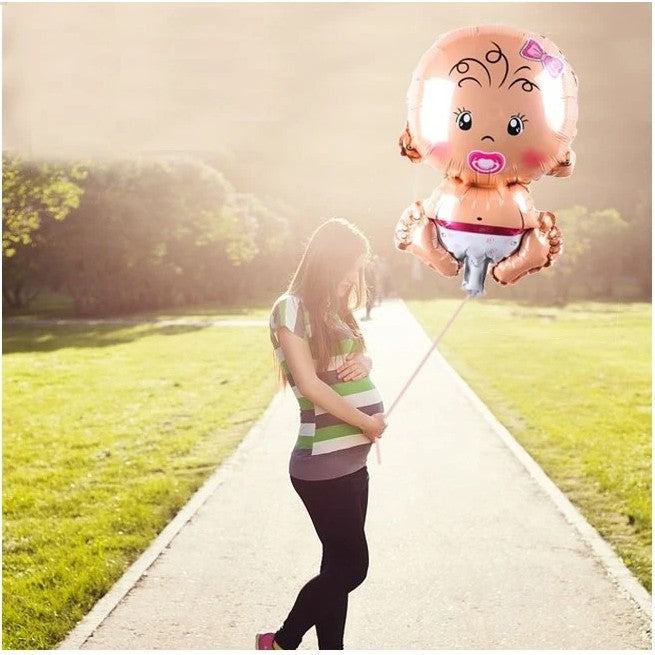 Balon din Folie Metalizata, Flippy, Figurina Fetita, Tema Botez, 73x48 cm,  Ambalaj Individual, Pai Inclus, Umflare cu Aer sau Heliu, Roz-6