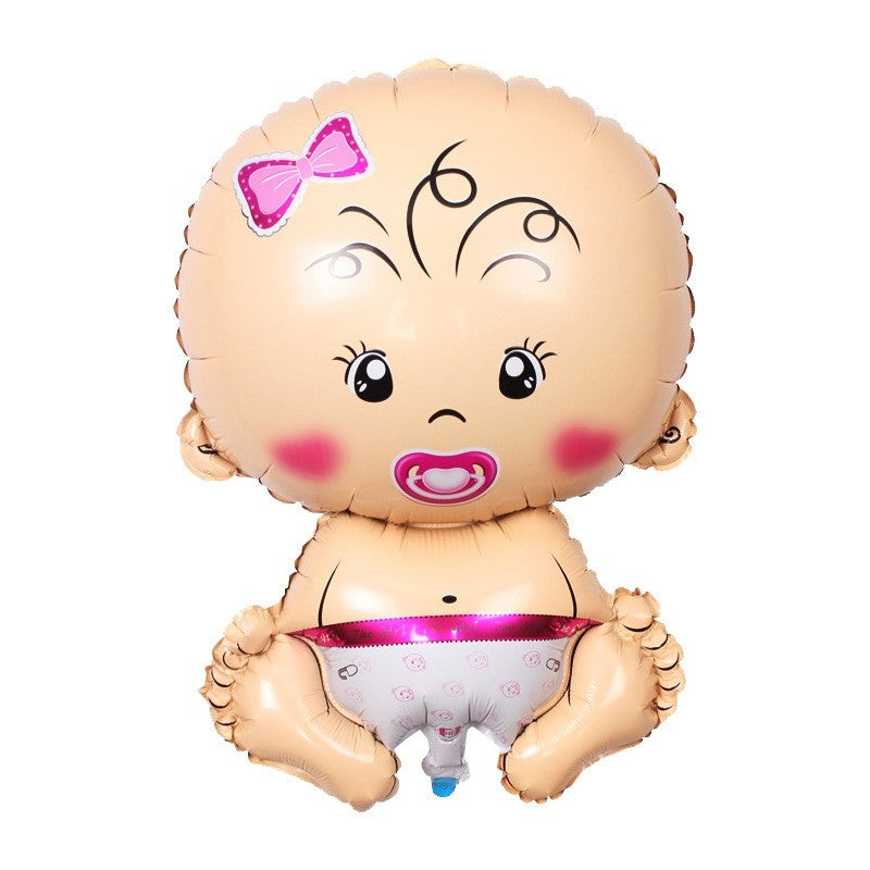 Balon din Folie Metalizata, Flippy, Figurina Fetita, Tema Botez, 73x48 cm,  Ambalaj Individual, Pai Inclus, Umflare cu Aer sau Heliu, Roz-0