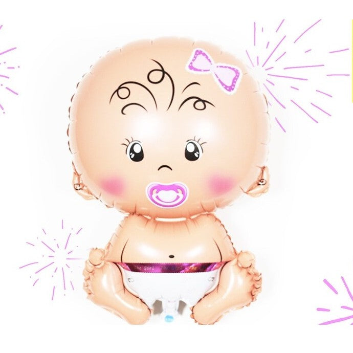 Balon din Folie Metalizata, Flippy, Figurina Fetita, Tema Botez, 73x48 cm,  Ambalaj Individual, Pai Inclus, Umflare cu Aer sau Heliu, Roz-8