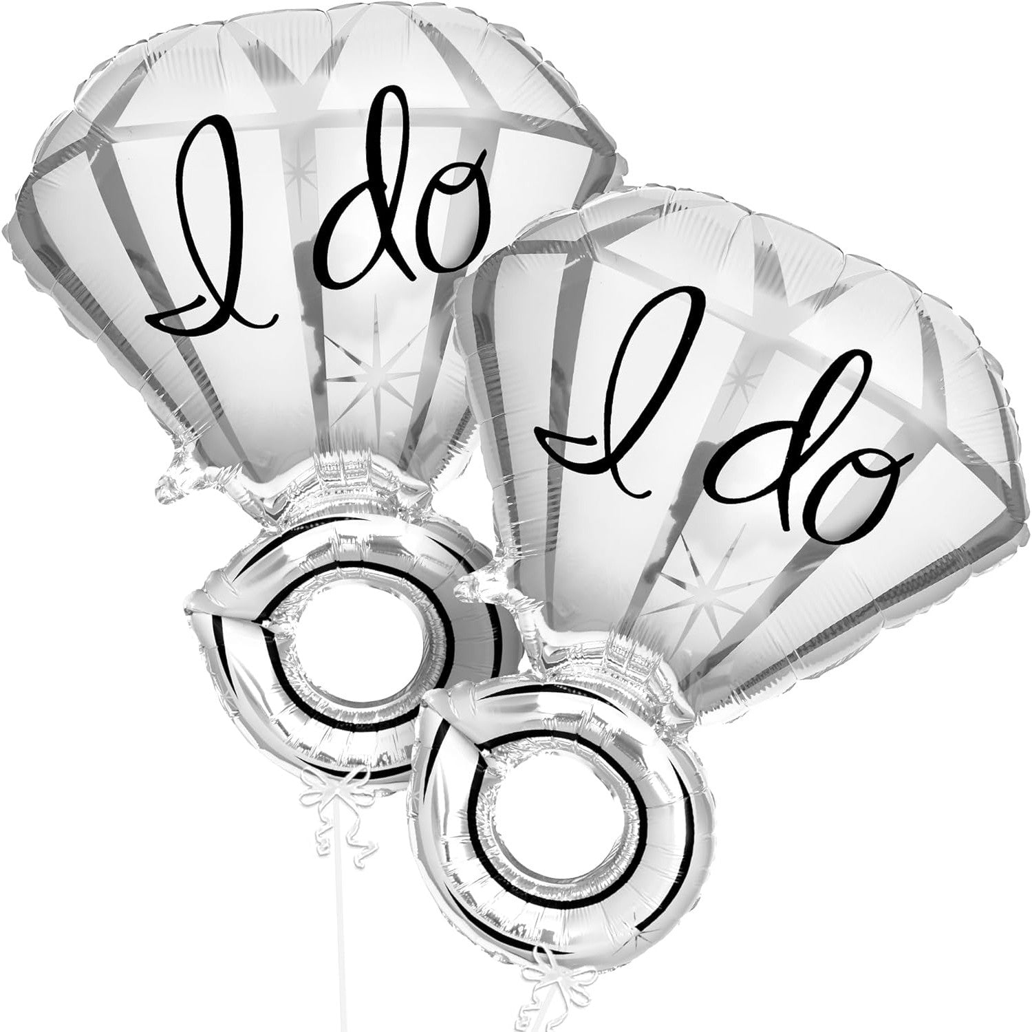 Balon din Folie Metalizata, Flippy, Figurina Inel de Logodna, Model Diamant, Tema Nunta, 60 cm, Ambalaj Individual, Pai Inclus, Umflare cu Aer sau Heliu, Alb-1