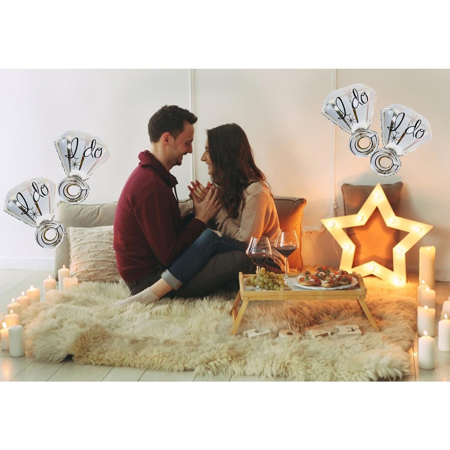 Balon din Folie Metalizata, Flippy, Figurina Inel de Logodna, Model Diamant, Tema Nunta, 60 cm, Ambalaj Individual, Pai Inclus, Umflare cu Aer sau Heliu, Alb-4