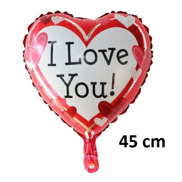 Balon din Folie Metalizata, Flippy, Figurina Inima, Model I Love You, Tema Ziua Indragostitilor, 45 cm, Ambalaj Individual, Pai Inclus, Umflare cu Aer sau Heliu, Rosu/Alb-1