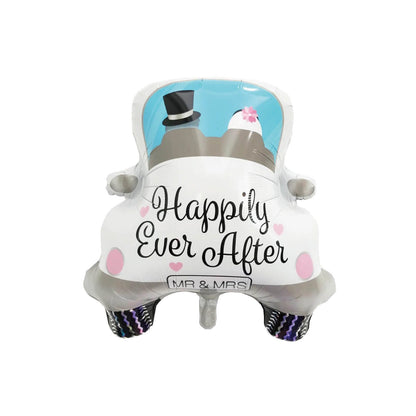 Balon din Folie Metalizata, Flippy, Figurina Masina, Model Nunta Happily Ever After, Tema Nunta, 60 x 63 cm, Ambalaj Individual, Pai Inclus, Umflare cu Aer sau Heliu, Alb-1