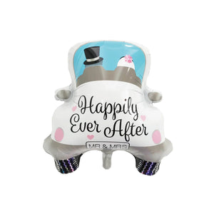 Balon din Folie Metalizata, Flippy, Figurina Masina, Model Nunta Happily Ever After, Tema Nunta, 60 x 63 cm, Ambalaj Individual, Pai Inclus, Umflare cu Aer sau Heliu, Alb-0