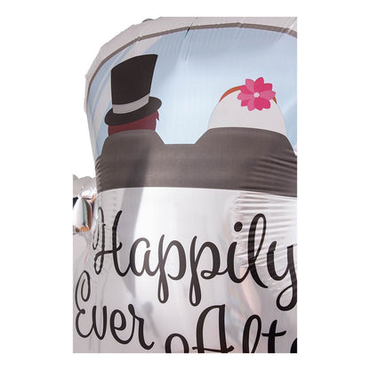 Balon din Folie Metalizata, Flippy, Figurina Masina, Model Nunta Happily Ever After, Tema Nunta, 60 x 63 cm, Ambalaj Individual, Pai Inclus, Umflare cu Aer sau Heliu, Alb-3