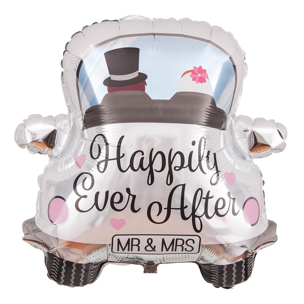 Balon din Folie Metalizata, Flippy, Figurina Masina, Model Nunta Happily Ever After, Tema Nunta, 60 x 63 cm, Ambalaj Individual, Pai Inclus, Umflare cu Aer sau Heliu, Alb-5
