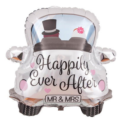 Balon din Folie Metalizata, Flippy, Figurina Masina, Model Nunta Happily Ever After, Tema Nunta, 60 x 63 cm, Ambalaj Individual, Pai Inclus, Umflare cu Aer sau Heliu, Alb-5