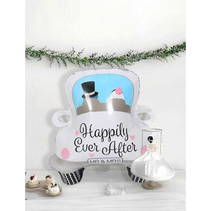 Balon din Folie Metalizata, Flippy, Figurina Masina, Model Nunta Happily Ever After, Tema Nunta, 60 x 63 cm, Ambalaj Individual, Pai Inclus, Umflare cu Aer sau Heliu, Alb-6