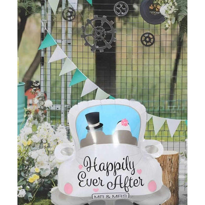 Balon din Folie Metalizata, Flippy, Figurina Masina, Model Nunta Happily Ever After, Tema Nunta, 60 x 63 cm, Ambalaj Individual, Pai Inclus, Umflare cu Aer sau Heliu, Alb-7