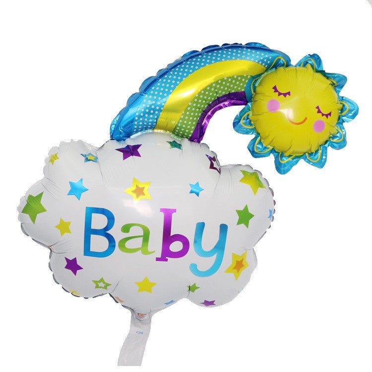 Balon din Folie Metalizata, Flippy, Figurina Soare si Nor, Tema Botez, 60x53 cm, Ambalaj Individual, Pai Inclus, Umflare cu Aer sau Heliu, Albastru-1