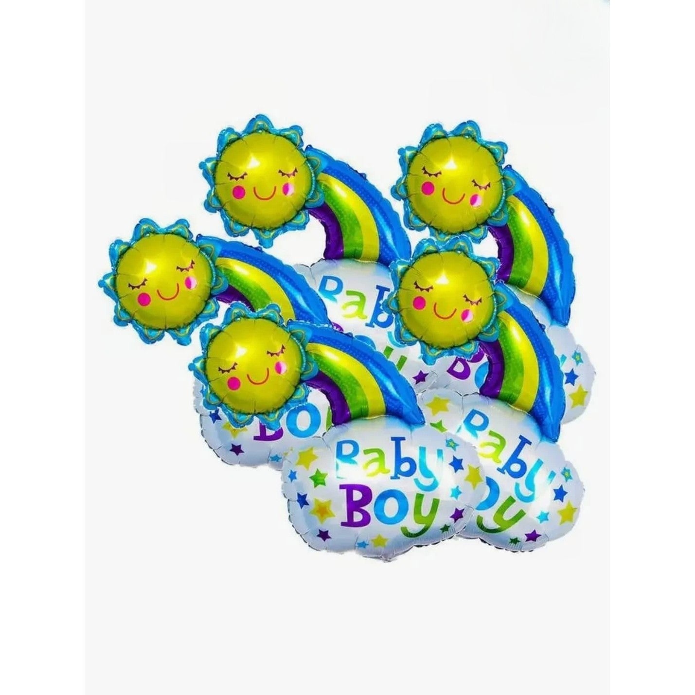Balon din Folie Metalizata, Flippy, Figurina Soare si Nor, Tema Botez, 60x53 cm, Ambalaj Individual, Pai Inclus, Umflare cu Aer sau Heliu, Albastru-3