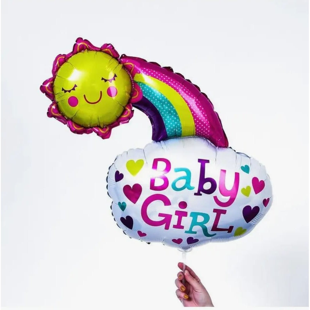 Balon din Folie Metalizata, Flippy, Figurina Soare si Nor, Tema Botez, 60x53 cm, Ambalaj Individual, Pai Inclus, Umflare cu Aer sau Heliu, Roz-3