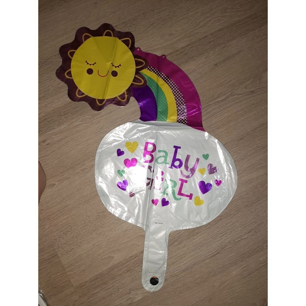 Balon din Folie Metalizata, Flippy, Figurina Soare si Nor, Tema Botez, 60x53 cm, Ambalaj Individual, Pai Inclus, Umflare cu Aer sau Heliu, Roz-4