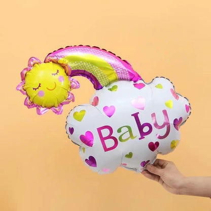 Balon din Folie Metalizata, Flippy, Figurina Soare si Nor, Tema Botez, 60x53 cm, Ambalaj Individual, Pai Inclus, Umflare cu Aer sau Heliu, Roz-5