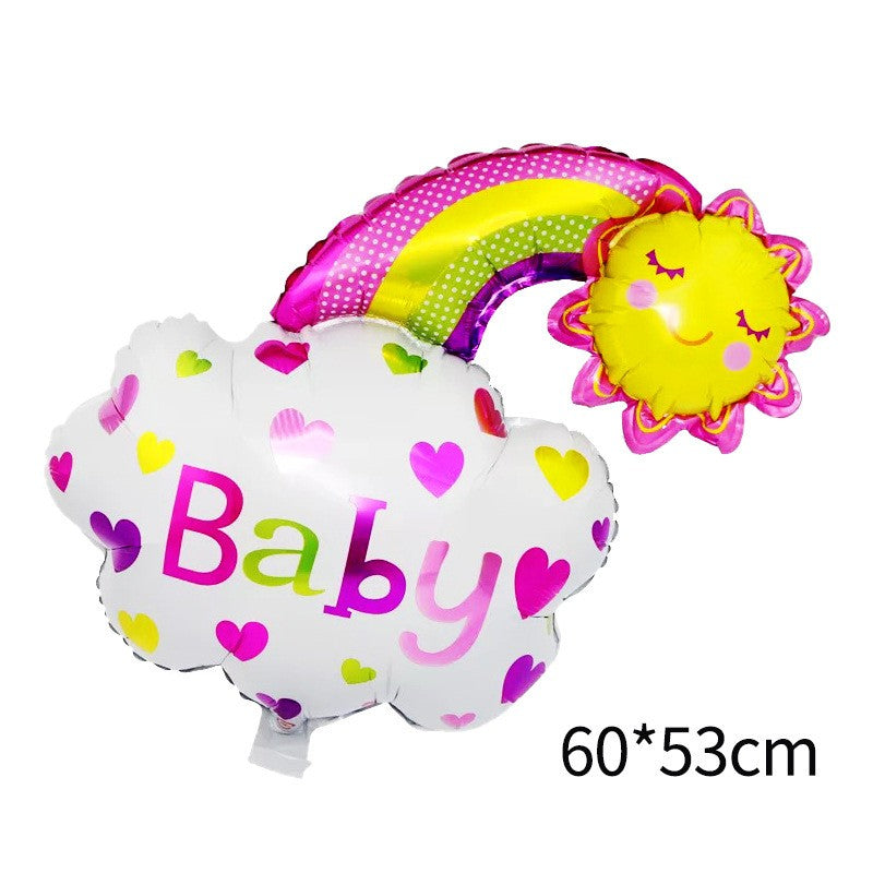 Balon din Folie Metalizata, Flippy, Figurina Soare si Nor, Tema Botez, 60x53 cm, Ambalaj Individual, Pai Inclus, Umflare cu Aer sau Heliu, Roz-1