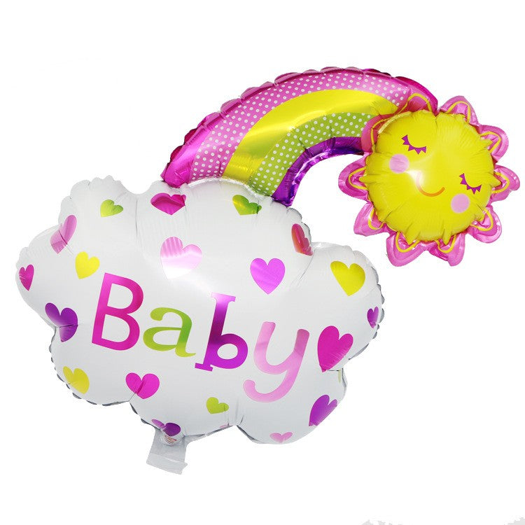 Balon din Folie Metalizata, Flippy, Figurina Soare si Nor, Tema Botez, 60x53 cm, Ambalaj Individual, Pai Inclus, Umflare cu Aer sau Heliu, Roz-0