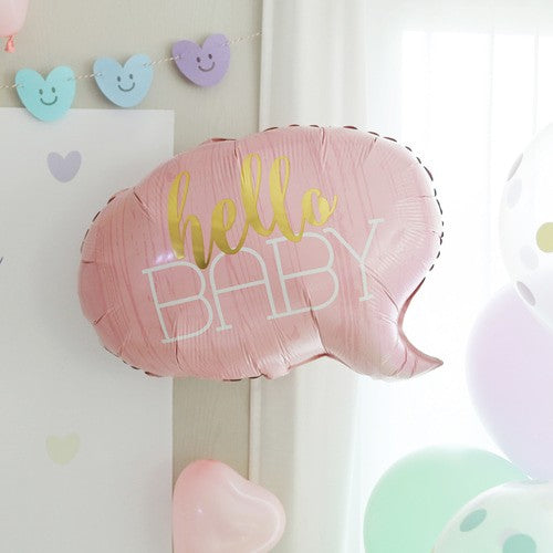 Balon din Folie Metalizata, Flippy, Figurina Norisor, Tema Hello Baby , 59x50 cm, Ambalaj Individual, Pai Inclus, Umflare cu Aer sau Heliu, Roz-2