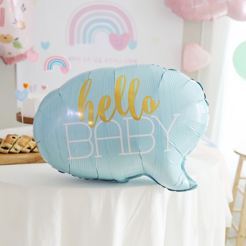 Balon din Folie Metalizata, Flippy, Figurina Norisor, Tema Hello Baby , 59x50 cm, Ambalaj Individual, Pai Inclus, Umflare cu Aer sau Heliu, Albastru-2