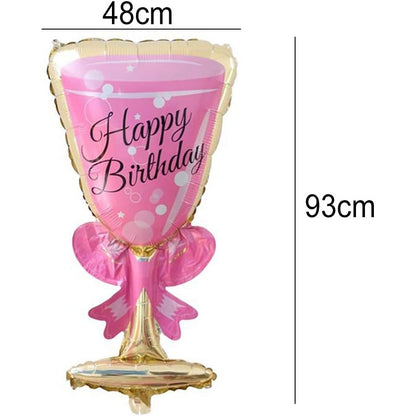 Balon din Folie Metalizata, Flippy, Figurina Pahar de Vin, Tema Aniversare, 93x48 cm, Ambalaj Individual, Pai Inclus, Umflare cu Aer sau Heliu, Roz-2