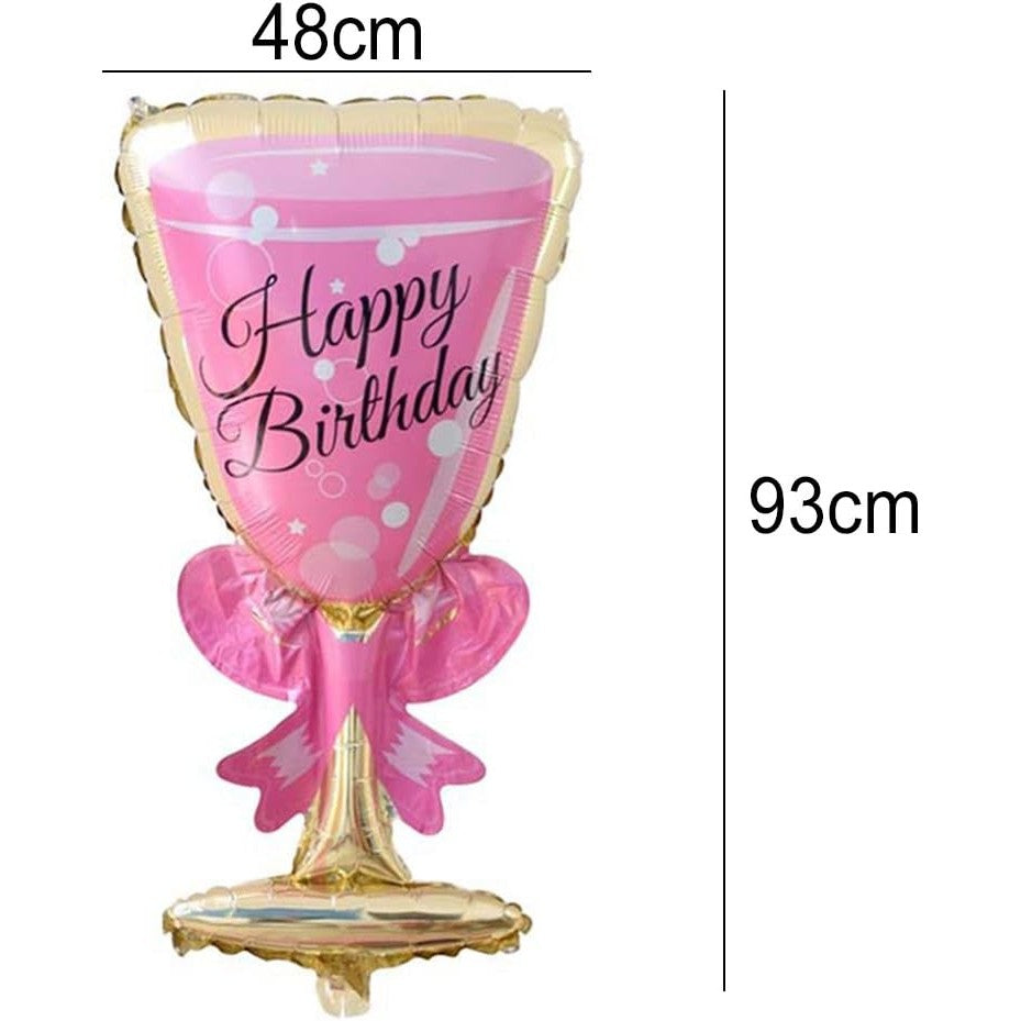 Balon din Folie Metalizata, Flippy, Figurina Pahar de Vin, Tema Aniversare, 93x48 cm, Ambalaj Individual, Pai Inclus, Umflare cu Aer sau Heliu, Roz-2