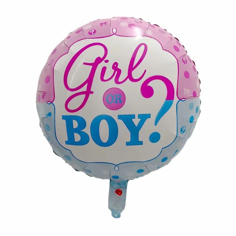 Balon din Folie Metalizata, Flippy, Figurina Rotunda, Model Girl or Boy, Tema Gender Reveal, 45 cm, Ambalaj Individual, Pai Inclus, Umflare cu Aer sau Heliu, Albastru/Roz-0