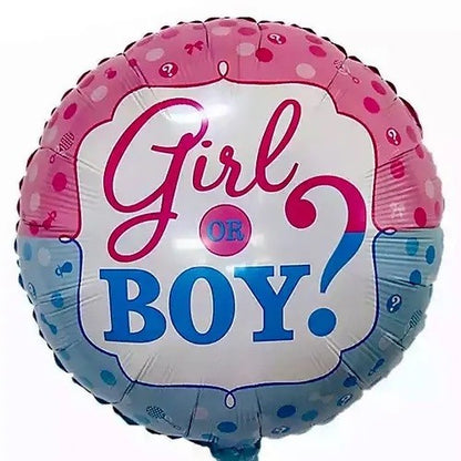 Balon din Folie Metalizata, Flippy, Figurina Rotunda, Model Girl or Boy, Tema Gender Reveal, 45 cm, Ambalaj Individual, Pai Inclus, Umflare cu Aer sau Heliu, Albastru/Roz-2