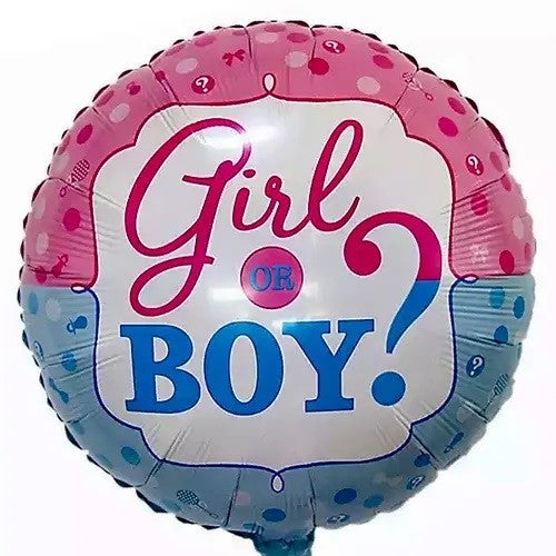 Balon din Folie Metalizata, Flippy, Figurina Rotunda, Model Girl or Boy, Tema Gender Reveal, 45 cm, Ambalaj Individual, Pai Inclus, Umflare cu Aer sau Heliu, Albastru/Roz-2